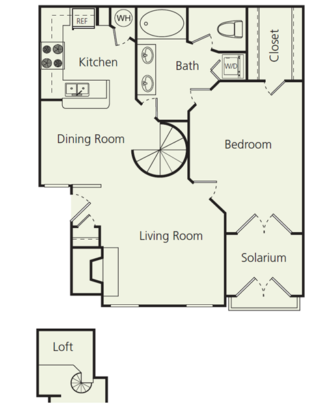 Floor plan for 1 bed, 1 bath, 1041 sqft